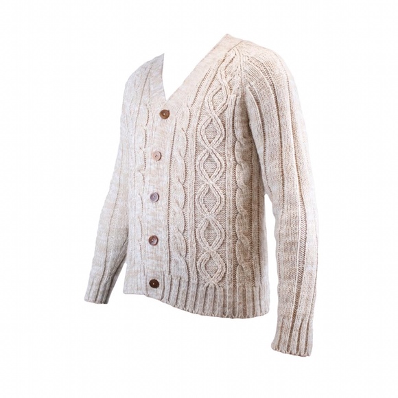 Vintage Cable Knit Acrylic 1970βs Cream Cardigan - Picture 2 of 4